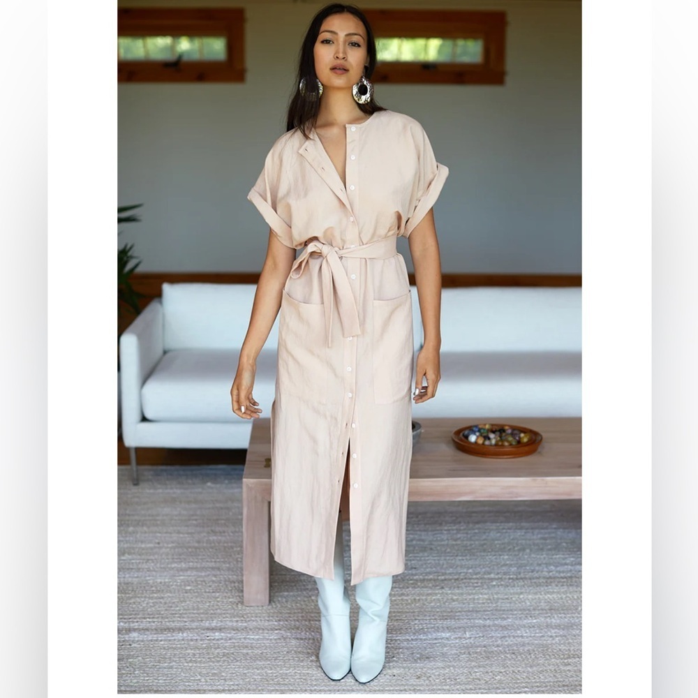 Emerson Fry Desert Shirt Dress in Shell Pink Linen Size XS